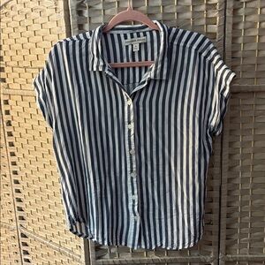 Blue and White Striped Button-Up Shirt